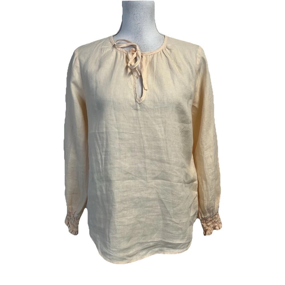 Cloth & Stone Blouse Women's Size XS Peach Linen Pullover Smocking Peasant Boho